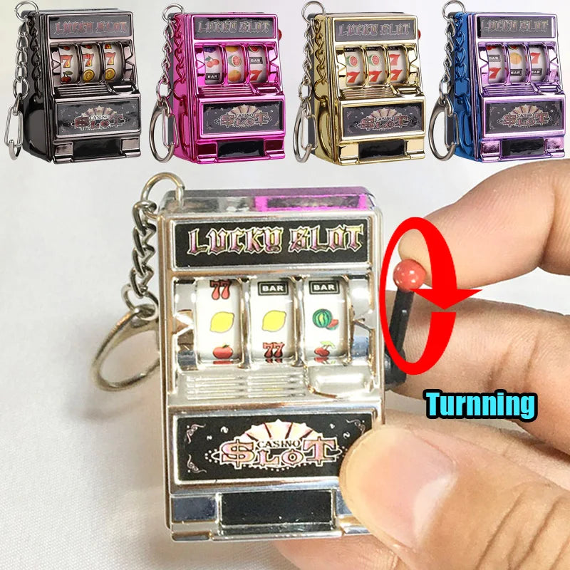 Mini Gambling Slot Machine Key Chains Creative Arcade Pocket Fruit Lucky Jackpot Gadget Antistress Toy Funny Games Keychain Ring